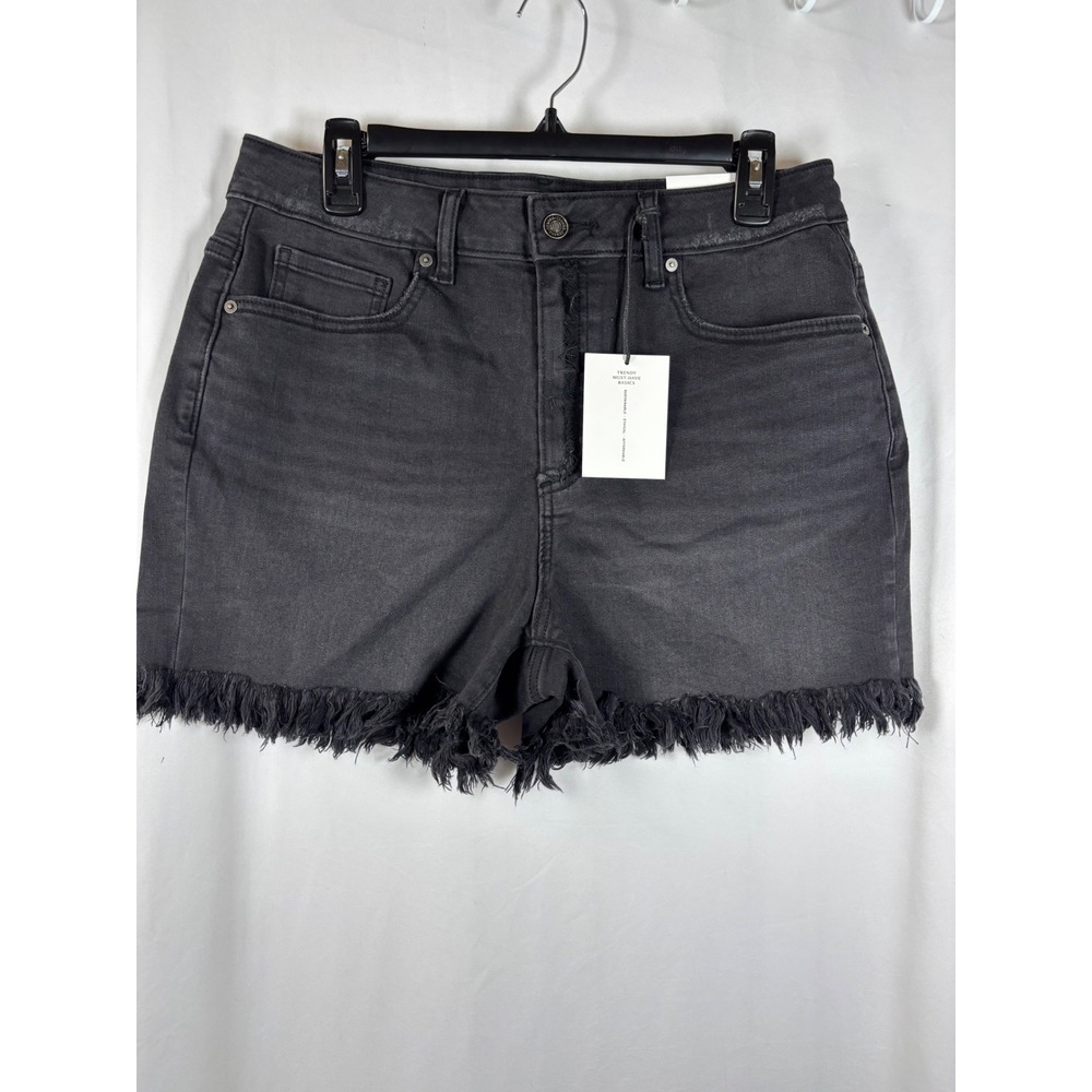 Zenana Womens High Rise Frayed Hem Denim Shorts Washed Black XL NWT